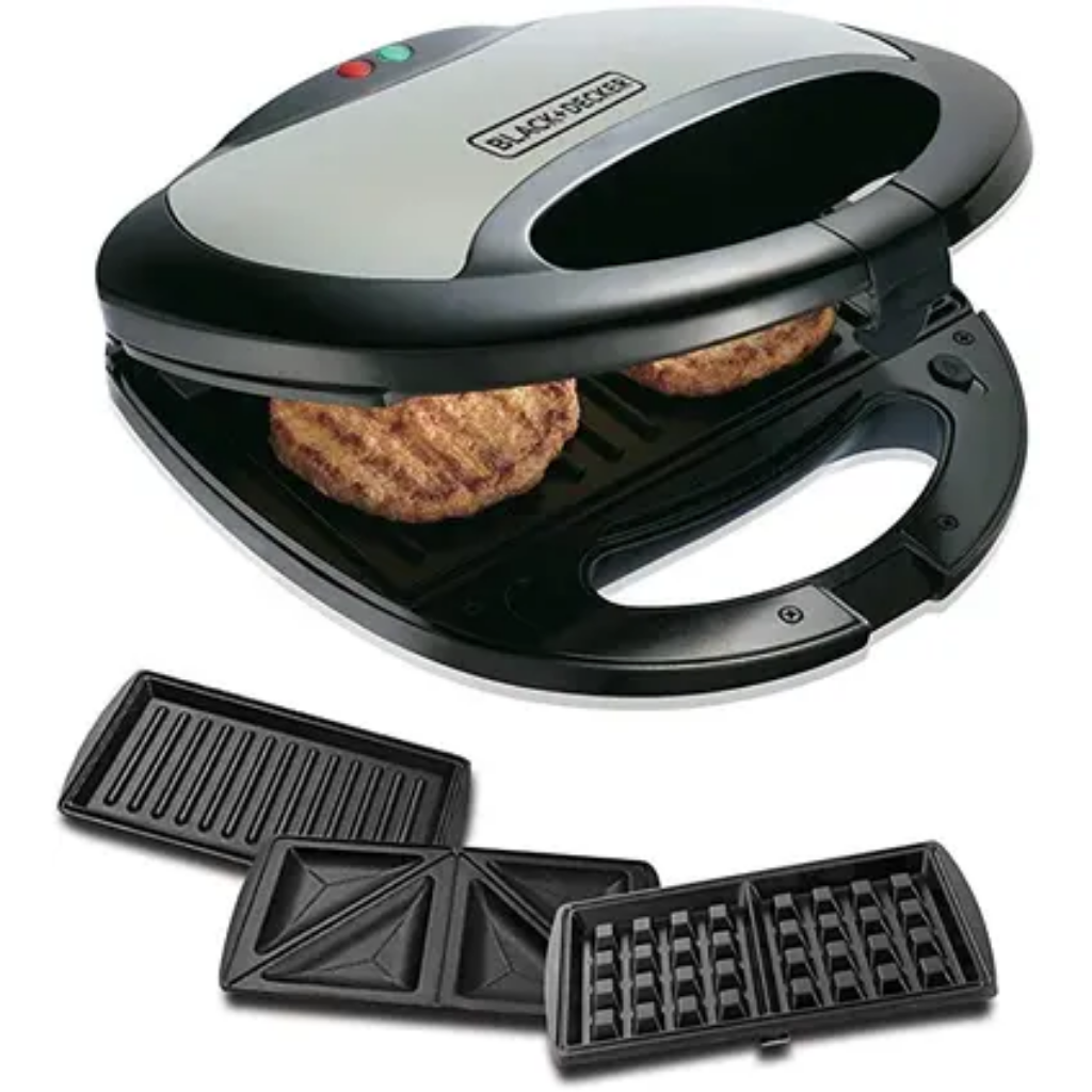 توستر وحماصة و آلة وافل 3 في 1 من بلاك آند ديكر 750 واط